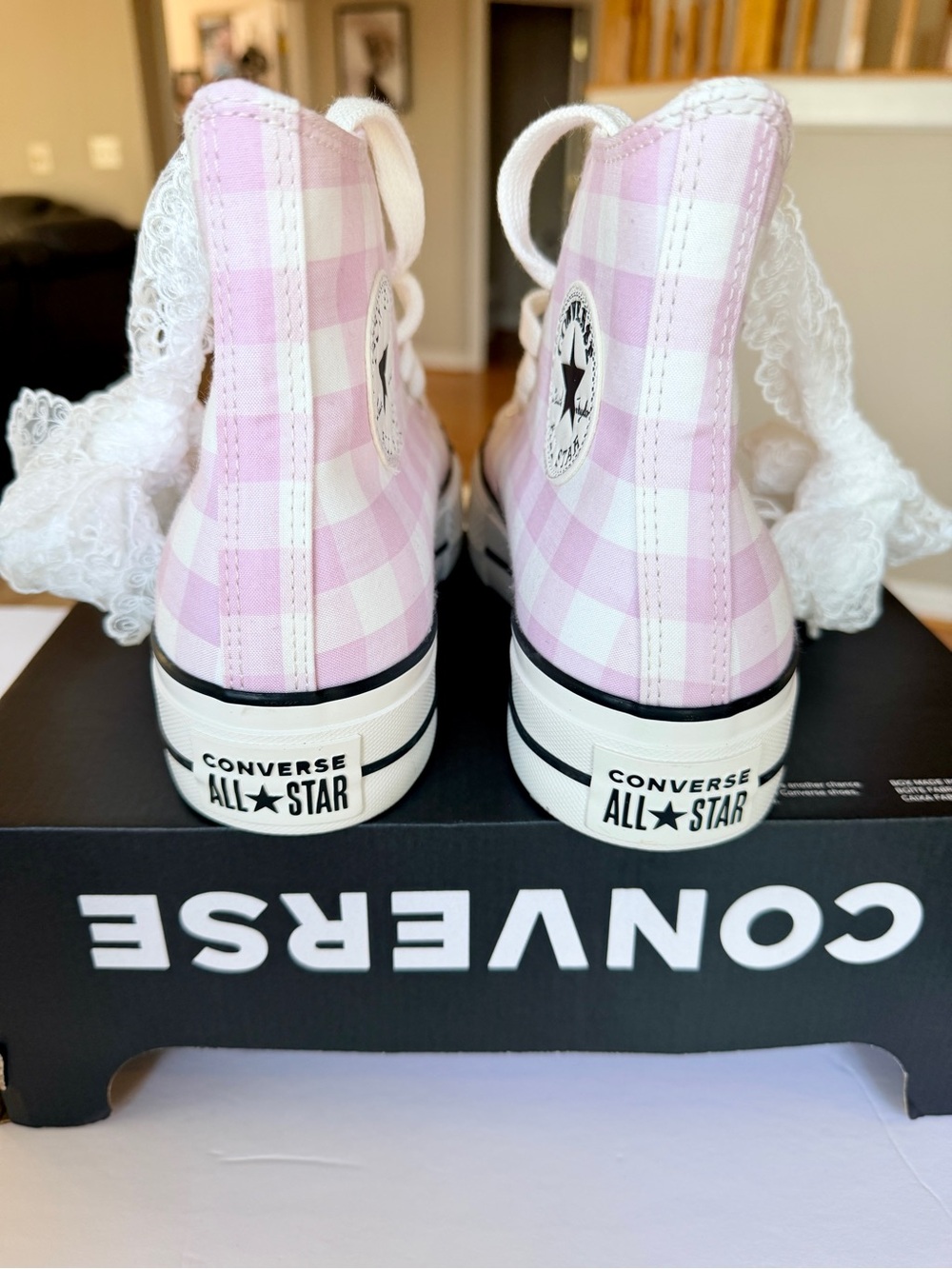 Converse Pink Gingham Platform Chuck Taylor Sneakers with Mint Sole - Picture 7 of 14